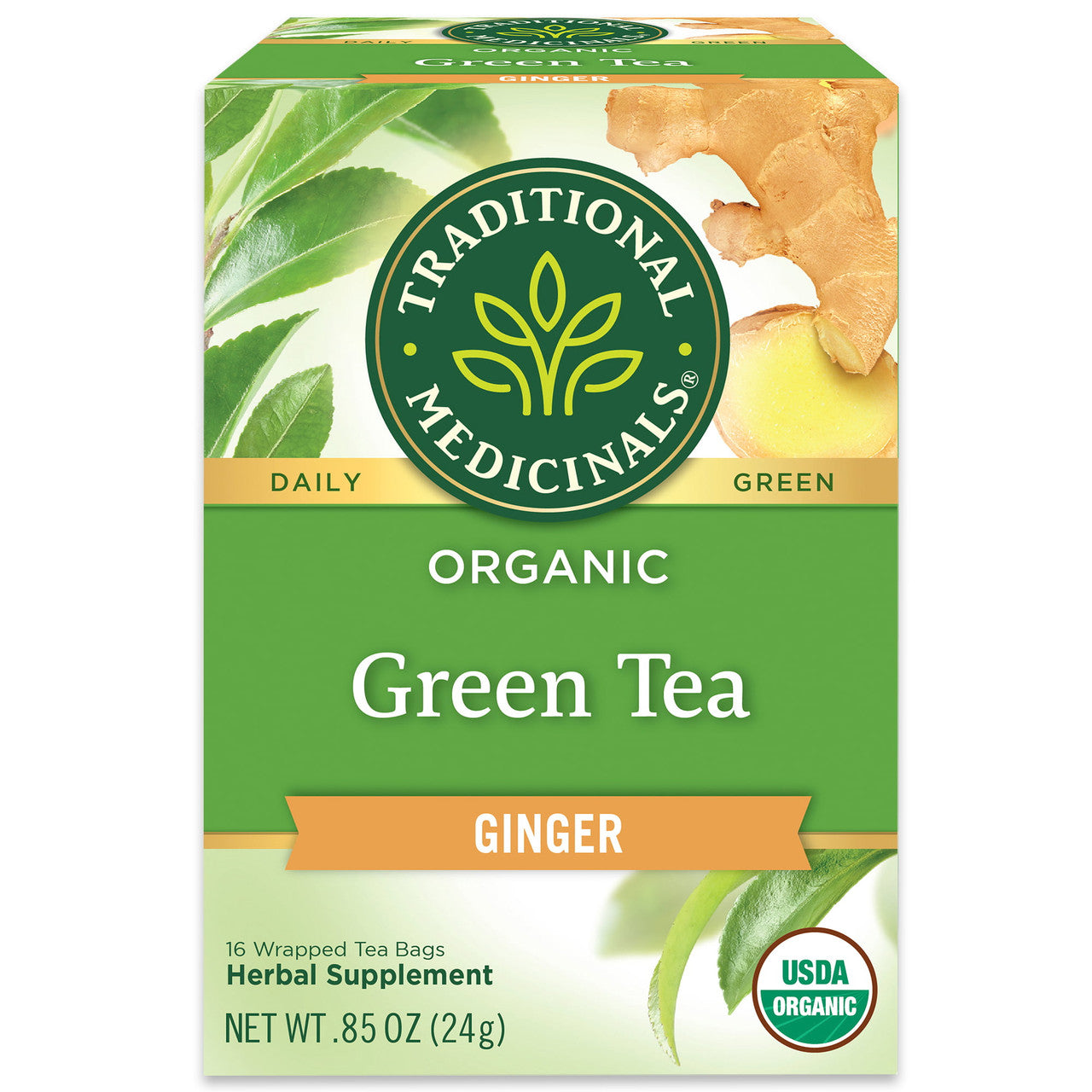 Traditional Medicinals Organic Green Tea With Ginger Herbal Tea Bags, 16 Ea